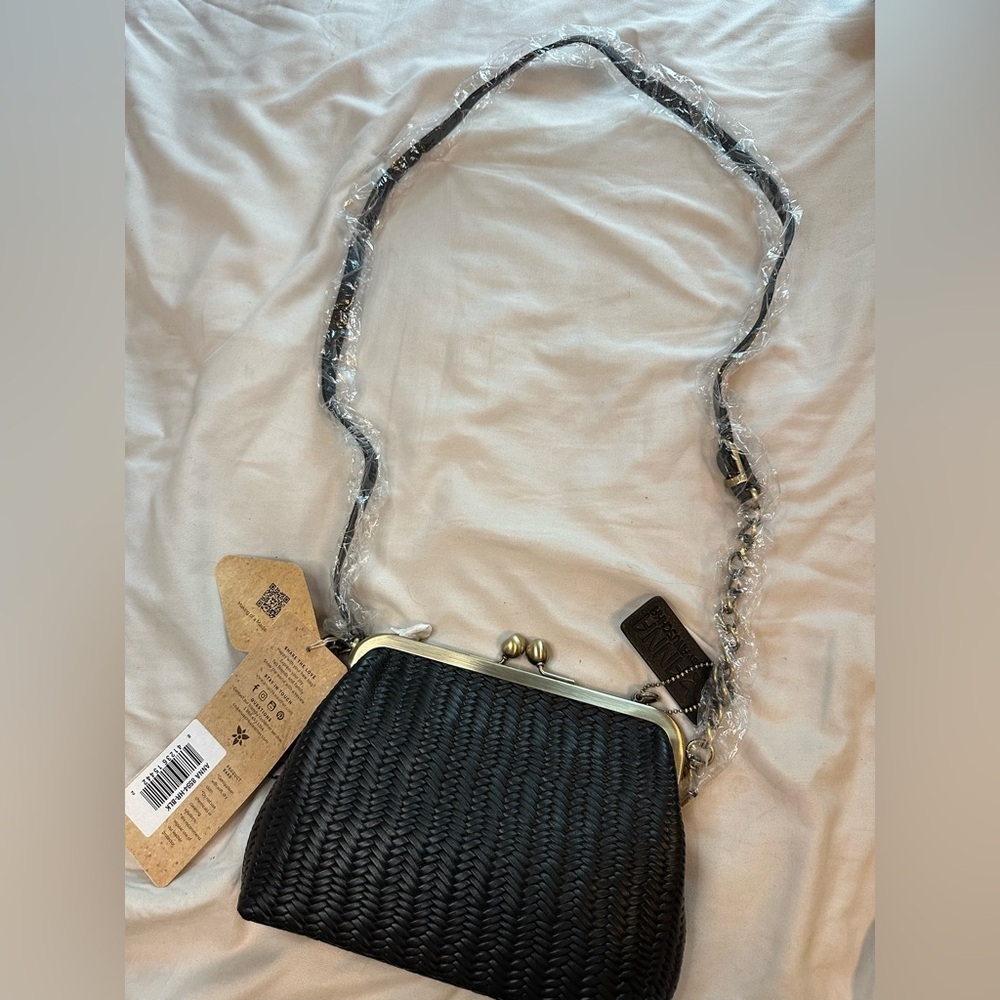 Anna by Anuschka Woven Leather Kiss-Lock Crossbody Clutch Bag Black NWT - Picture 9 of 9